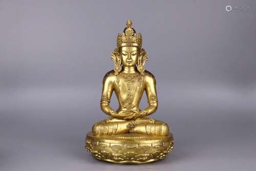 : copper and gold longevity Buddha statue17 cm diameter 28 c...