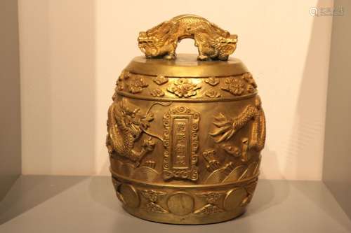 , copper water YunLongWen drum bellSize: 22 cm high 28 cm wi...