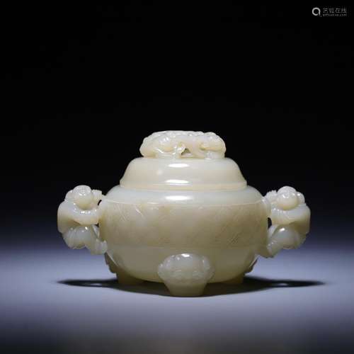 , hetian jade ears dragon button cover furnace, size: 13.5 *...