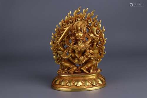 Buddha: copper and gold double13 cm long 8 cm wide, 18 cm we...