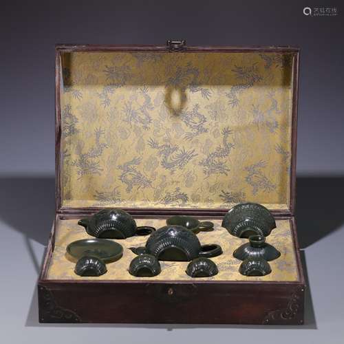 And hetian jade tea set a set, size: pot of 15.5 * * * * 9.5...