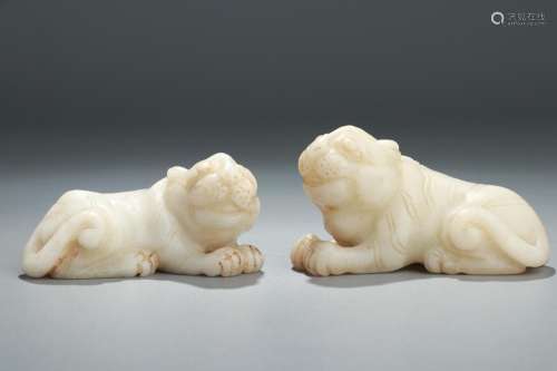 Shoushan stone, white tiger furnishing articles of a coupleS...