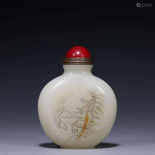 , hetian jade snuff bottle is 6.3 cm wide and 4.9 centimeter...