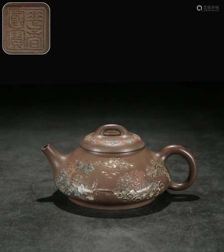 National treasure, landscape housing poem Wen Dian color pot...