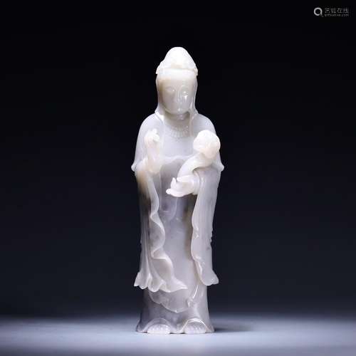 , hetian jade seed makings guanyin stand like, size: 18 * * ...