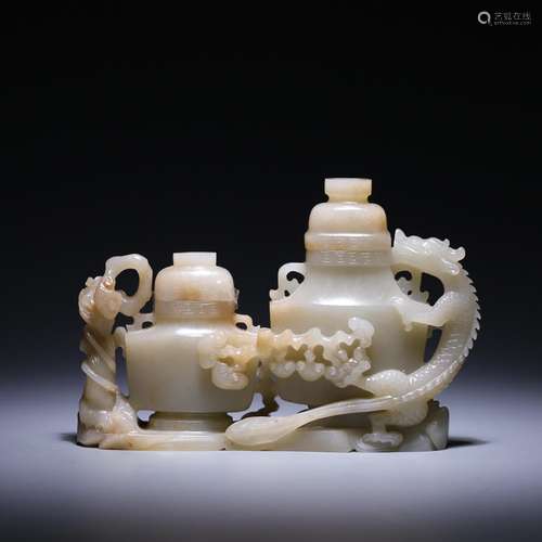 Bottle, hetian jade seed makings dragon duplex, size: 15 * *...