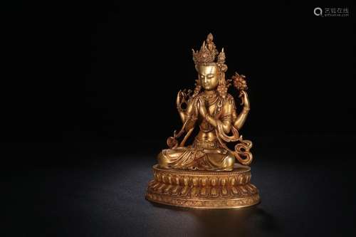 : gold, four arm guanyin statuesSize: 15.2 cm high 10.7 cm w...