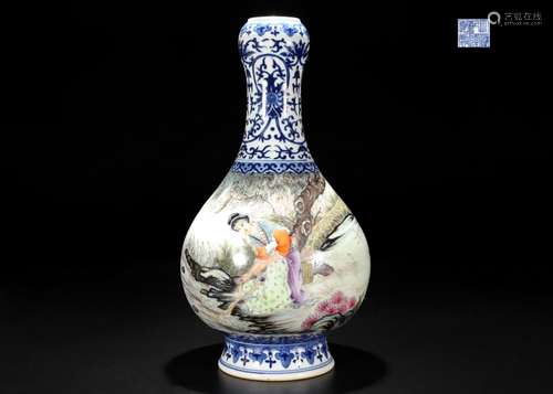 Blue and white colored enamel xi shi wun sha garlic bottlesS...