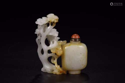 : hetian jade engraved look pine snuff bottle furnishing art...