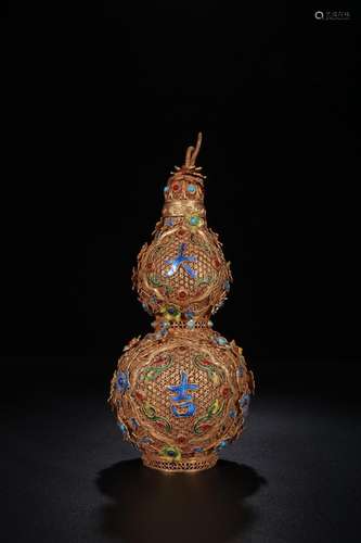 : silver and gold filaments, gourd bottleSize: 23.5 cm high ...