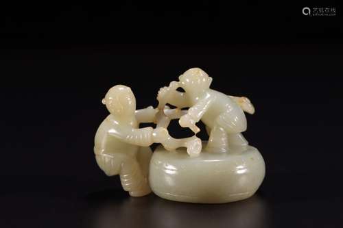 Hetian jade the lad play drum paperweight furnishing article...