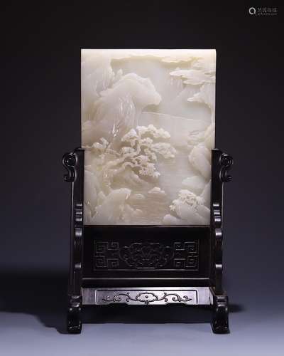 Hetian jade landscape character figure plaque, the jade is e...