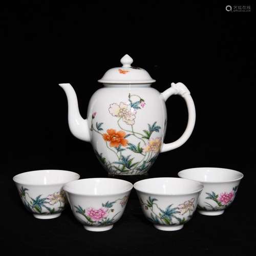 Pastel corn poppy flower grain tea set, high pot 14.8 diamet...