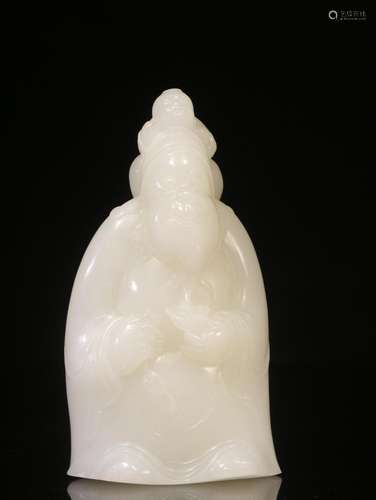 Hotan jade suet white manual sculpture mammon furnishing art...