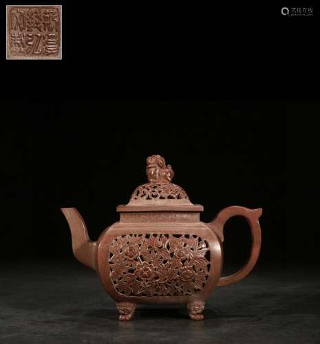 ."JingXi Qian Hongwen" pot of hollow out four feet...