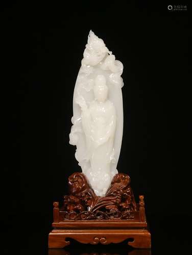 Wait. Hotan jade suet white aniseed one hand carved guanyin ...