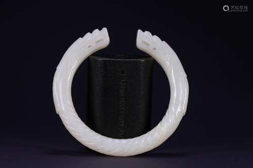 Old hetian jade double dragon bracelet, jade is exquisite, g...