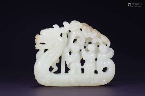 Old hetian jade lad rowing furnishing articles, closely, tex...