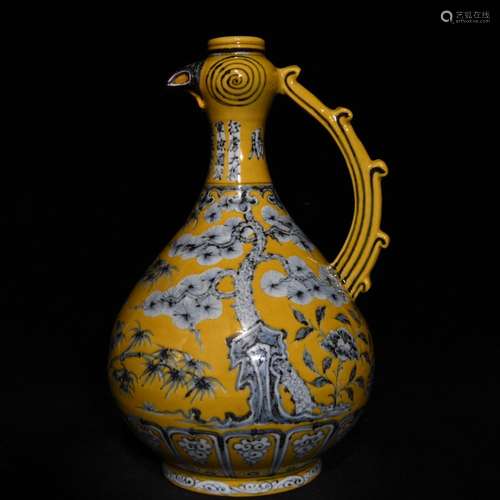 Yellow to blue and white shochiku 31 x19 MeiWen pot