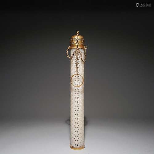 Hetian jade silver gold incense coneSize: 19 x 2.3 cmWeight:...