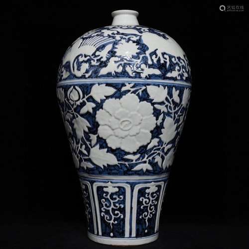 Blue and white peony grains carving around branches May 42.5...