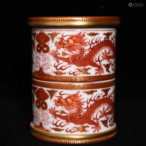 Coral red paint dragon revolving pen holder, high diameter o...