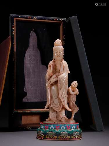 Shou, hibiscus stone Zi guanyin statuesSpecification: high w...