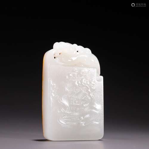 Hetian jade, seed makings landscape beast button carvingsSpe...