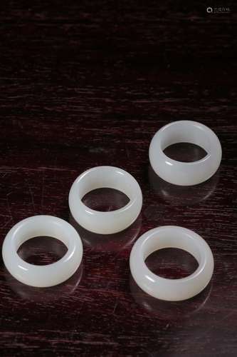 Xinjiang hotan white jade ring 4 a groupThree size: 1.5 cm i...