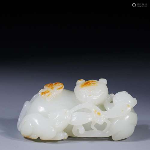 CHINESE HETIAN JADE CAT AND BUTTERFLY