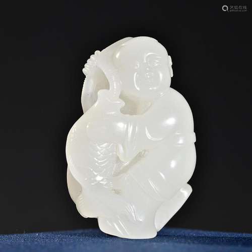 CHINESE HETIAN JADE FIGURE OF BOY