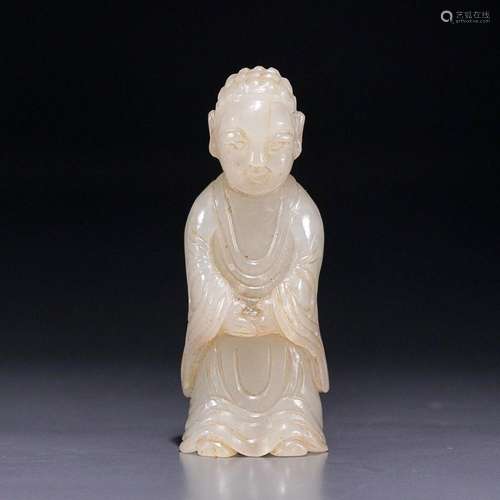 CHINESE HETIAN JADE FIGURE OF BUDDHA