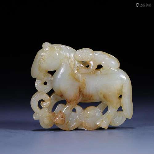 CHINESE HETIAN JADE MONKEY ON HORSE