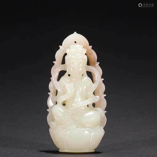 CHINESE HETIAN JADE FIGURE OF GUANYIN