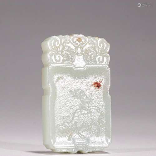 CHINESE HETIAN JADE PLAQUE WITH CARVED 'BOY ON OX'