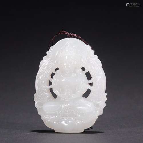 CHINESE HETIAN JADE PLAQUE WITH CARVED 'TARA'