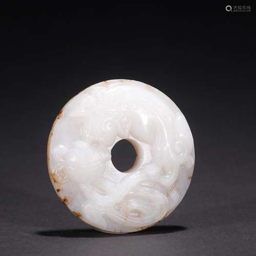 CHINESE HETIAN JADE BI DISC WITH CARVED 'LION'