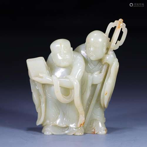 CHINESE HETIAN JADE FIGURE OF ARHAT