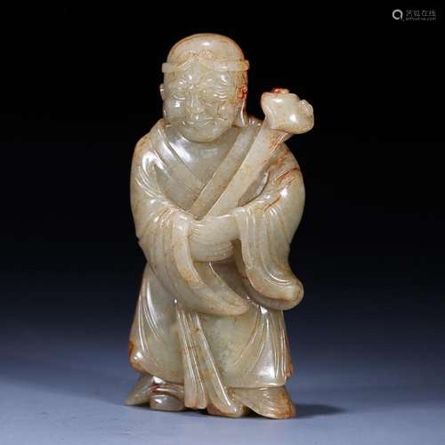 CHINESE HETIAN JADE FIGURE OF ARHAT