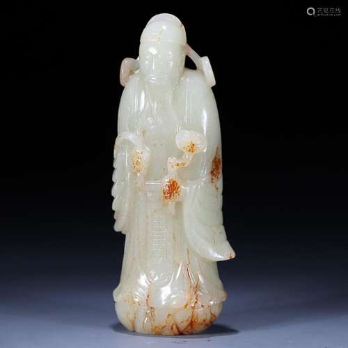 CHINESE HETIAN JADE FIGURE OF CAISHEN