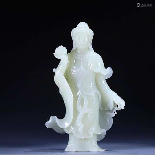 CHINESE HETIAN JADE FIGURE OF GUANYIN