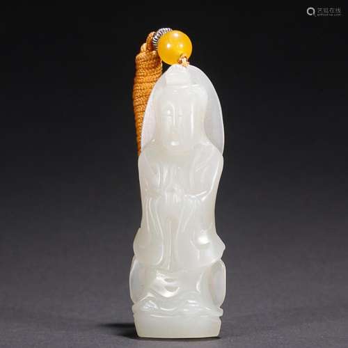 CHINESE HETIAN JADE FIGURE OF GUANYIN