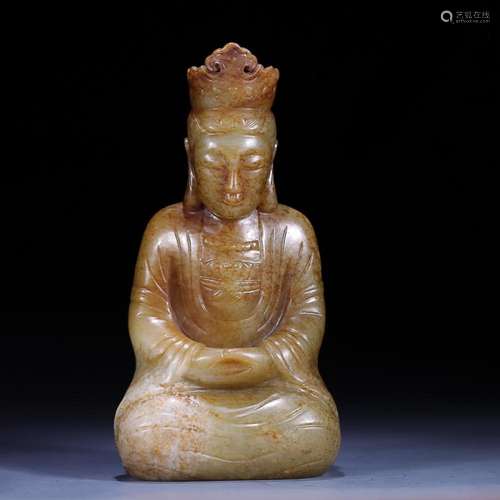 CHINESE HETIAN JADE FIGURE OF GUANYIN