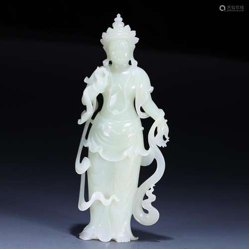 CHINESE HETIAN JADE FIGURE OF GUANYIN