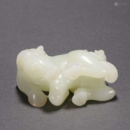 CHINESE HETIAN JADE MONKEY ON HORSE