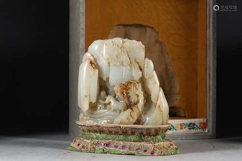 CHINESE HETIAN JADE ORNAMEMT WITH CARVED 'BARBARIAN AND ...