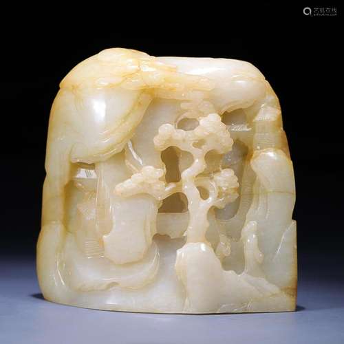 CHINESE HETIAN JADE ORNAMENT WITH CARVED 'FIGURE STORY&#...