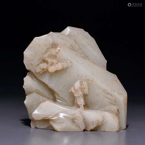 CHINESE HETIAN JADE ORNAMENT WITH CARVED 'FIGURE STORY I...