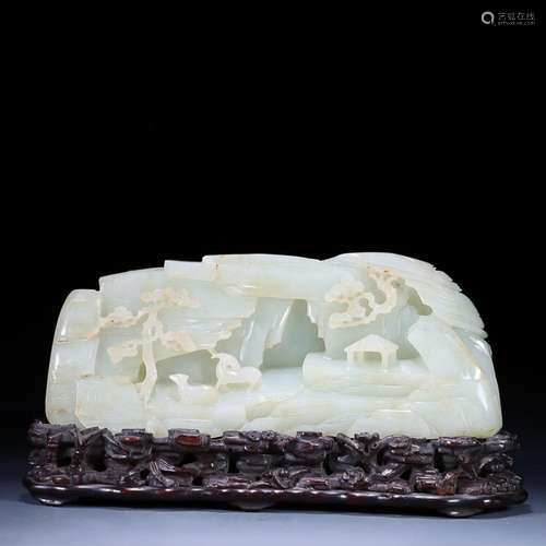 CHINESE HETIAN JADE ORNAMENT WITH CARVED 'FIGURE STORY I...