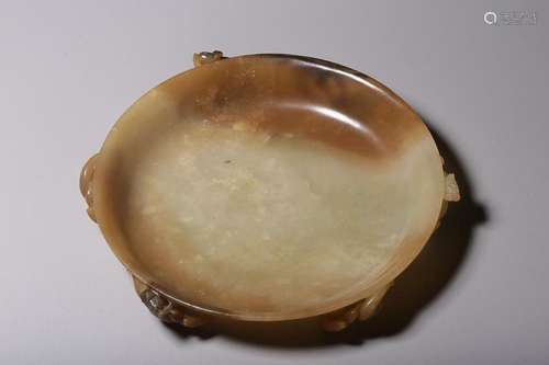 CHINESE HETIAN JADE CHARGER WITH CARVED 'CHI-DRAGON'